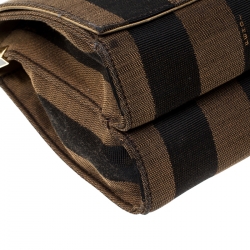 Pre Owned Fendi Tobacco Canvas Large Pequin Stripe Claudia Shoulder Bag