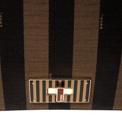 Pre Owned Fendi Tobacco Canvas Large Pequin Stripe Claudia Shoulder Bag