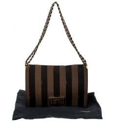 Pre Owned Fendi Tobacco Canvas Large Pequin Stripe Claudia Shoulder Bag