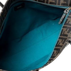 Pre Owned Fendi Brown/Blue Zucca Perforated Coated Canvas Roll Tote