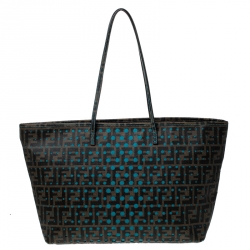 Pre Owned Fendi Brown/Blue Zucca Perforated Coated Canvas Roll Tote