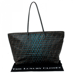Pre Owned Fendi Brown/Blue Zucca Perforated Coated Canvas Roll Tote