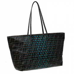 Pre Owned Fendi Brown/Blue Zucca Perforated Coated Canvas Roll Tote