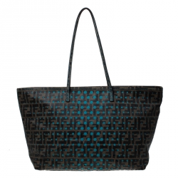 Pre Owned Fendi Brown/Blue Zucca Perforated Coated Canvas Roll Tote