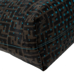 Pre Owned Fendi Brown/Blue Zucca Perforated Coated Canvas Roll Tote