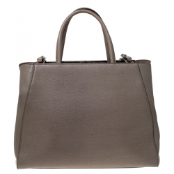 Pre Owned Fendi Dark Beige Leather 2Jours Tote