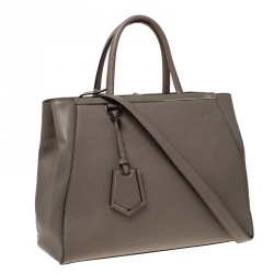 Pre Owned Fendi Dark Beige Leather 2Jours Tote