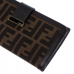 Pre Owned Fendi Brown Zucca Canvas and Leather Flap Wallet