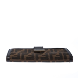 Pre Owned Fendi Brown Zucca Canvas and Leather Flap Wallet