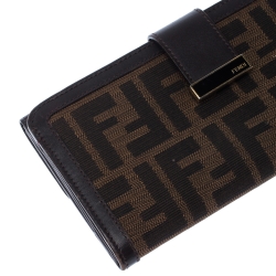 Pre Owned Fendi Brown Zucca Canvas and Leather Flap Wallet