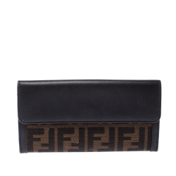 Pre Owned Fendi Brown Zucca Canvas and Leather Flap Wallet