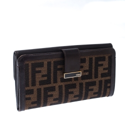 Pre Owned Fendi Brown Zucca Canvas and Leather Flap Wallet
