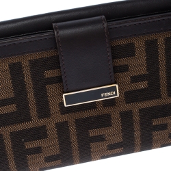 Pre Owned Fendi Brown Zucca Canvas and Leather Flap Wallet