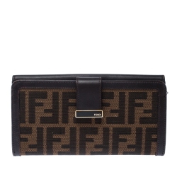 Pre Owned Fendi Brown Zucca Canvas and Leather Flap Wallet