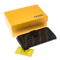 Pre Owned Fendi Brown Zucca Canvas and Leather Flap Wallet