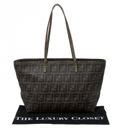 Pre Owned Fendi Brown/Black Zucca Coated Canvas Roll Tote