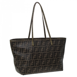 Pre Owned Fendi Brown/Black Zucca Coated Canvas Roll Tote