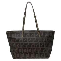 Pre Owned Fendi Brown/Black Zucca Coated Canvas Roll Tote