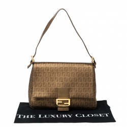 Pre Owned Fendi Gold Zucchino Canvas Mama Forever Shoulder Bag