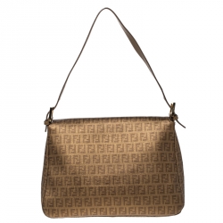 Pre Owned Fendi Gold Zucchino Canvas Mama Forever Shoulder Bag