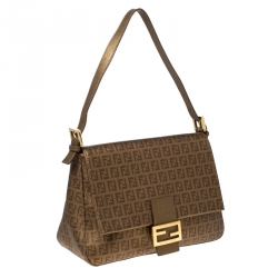 Pre Owned Fendi Gold Zucchino Canvas Mama Forever Shoulder Bag