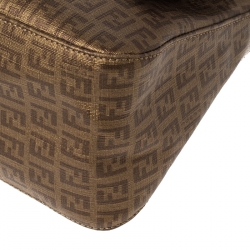 Pre Owned Fendi Gold Zucchino Canvas Mama Forever Shoulder Bag