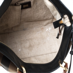 Pre Owned Fendi Tobacco Pequin Striped Canvas and Leather Large Tote
