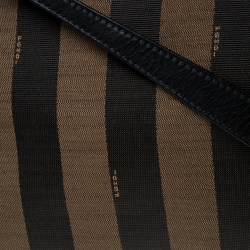 Pre Owned Fendi Tobacco Pequin Striped Canvas and Leather Large Tote