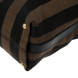 Pre Owned Fendi Tobacco Pequin Striped Canvas and Leather Large Tote