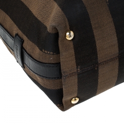 Pre Owned Fendi Tobacco Pequin Striped Canvas and Leather Large Tote