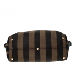 Pre Owned Fendi Tobacco Pequin Striped Canvas and Leather Large Tote