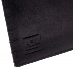 Pre Owned Fendi Zucchino Canvas and Leather Kiss Lock Compact Wallet