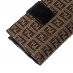 Pre Owned Fendi Zucchino Canvas and Leather Kiss Lock Compact Wallet