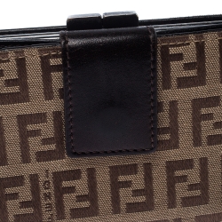 Pre Owned Fendi Zucchino Canvas and Leather Kiss Lock Compact Wallet