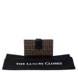 Pre Owned Fendi Zucchino Canvas and Leather Kiss Lock Compact Wallet