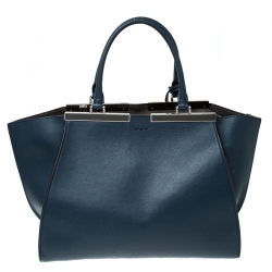 Pre Owned Fendi Blue Leather 3 Jours Tote