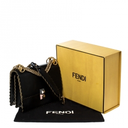 Pre Owned Fendi Black Leather Kan I Scalloped Shoulder Bag