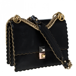 Pre Owned Fendi Black Leather Kan I Scalloped Shoulder Bag