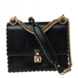 Pre Owned Fendi Black Leather Kan I Scalloped Shoulder Bag