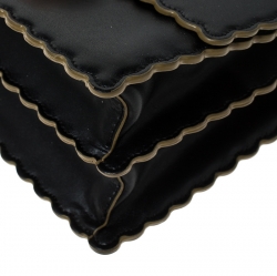 Pre Owned Fendi Black Leather Kan I Scalloped Shoulder Bag