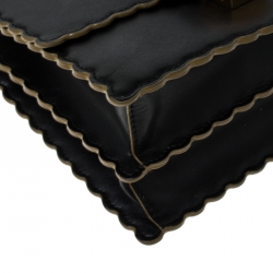 Pre Owned Fendi Black Leather Kan I Scalloped Shoulder Bag