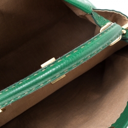 Pre Owned Fendi Green Selleria Leather Large Peekaboo Top Handle Bag