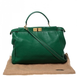 Pre Owned Fendi Green Selleria Leather Large Peekaboo Top Handle Bag