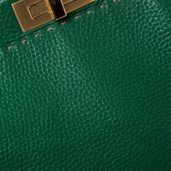 Pre Owned Fendi Green Selleria Leather Large Peekaboo Top Handle Bag