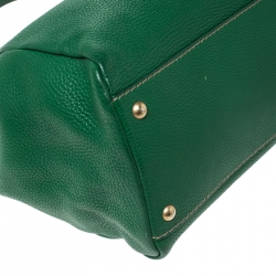 Pre Owned Fendi Green Selleria Leather Large Peekaboo Top Handle Bag