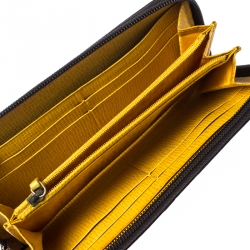 Pre Owned Fendi Black/Brown Zucca Coated Canvas Zip Around Wallet