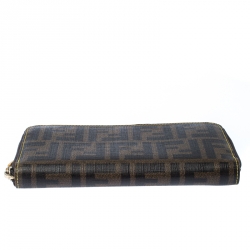 Pre Owned Fendi Black/Brown Zucca Coated Canvas Zip Around Wallet