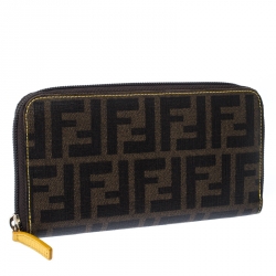 Pre Owned Fendi Black/Brown Zucca Coated Canvas Zip Around Wallet