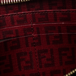 Pre Owned Fendi Red Zucchino Coated Canvas Zip Around Wallet 