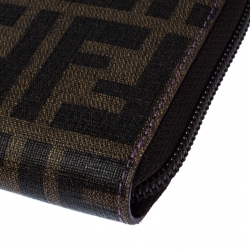 Pre Owned Fendi Tobacco Zucca Coated Canvas Zip Around Wallet 